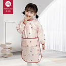 儿童罩衣加长款过膝女宝宝围裙防水防脏反穿衣长袖男孩辅食吃饭兜