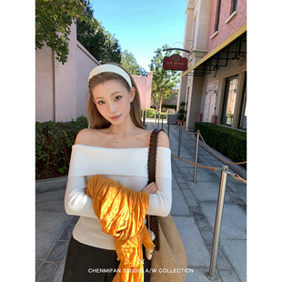 女打底衫 辰米范 一字肩针织衫 茶歇时刻 露肩内搭上衣 现货6折