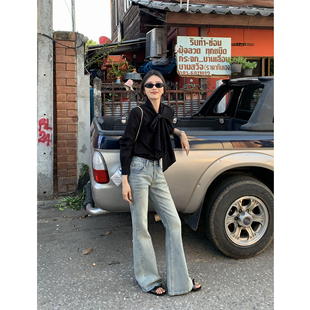 牛仔裤 高腰微喇叭裤 女修身 显瘦小脚裤 辰米范 直筒裤 现货7折