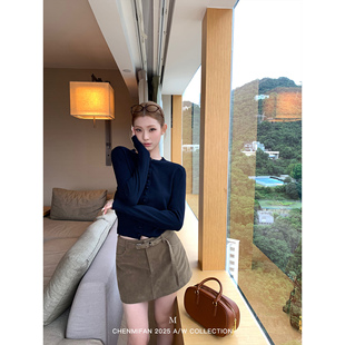 复古仿麂皮半身裙女秋冬显瘦a字包臀短裙 配腰带 辰米范 落日绘本