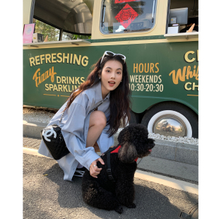 女叠穿上衣韩版 辰米范 衬衫 蓝色长袖 宽松显瘦衬衣外套 现货6折