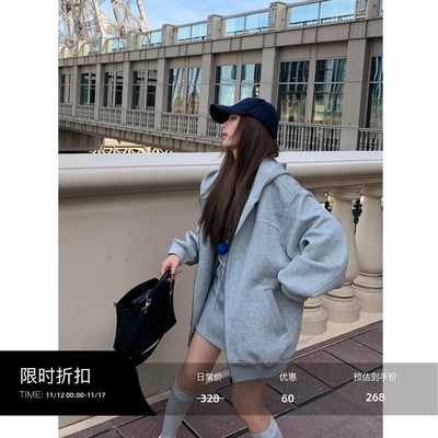 美式连帽卫衣女宽松开衫外套