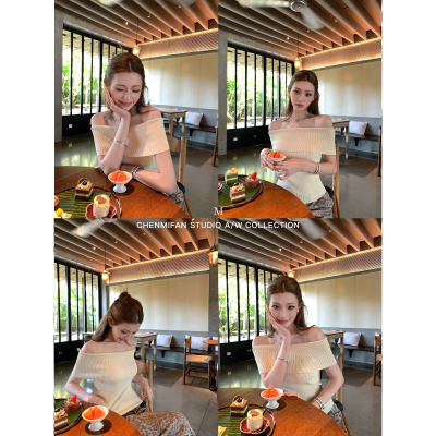 无袖法式一字领针织修身上衣女