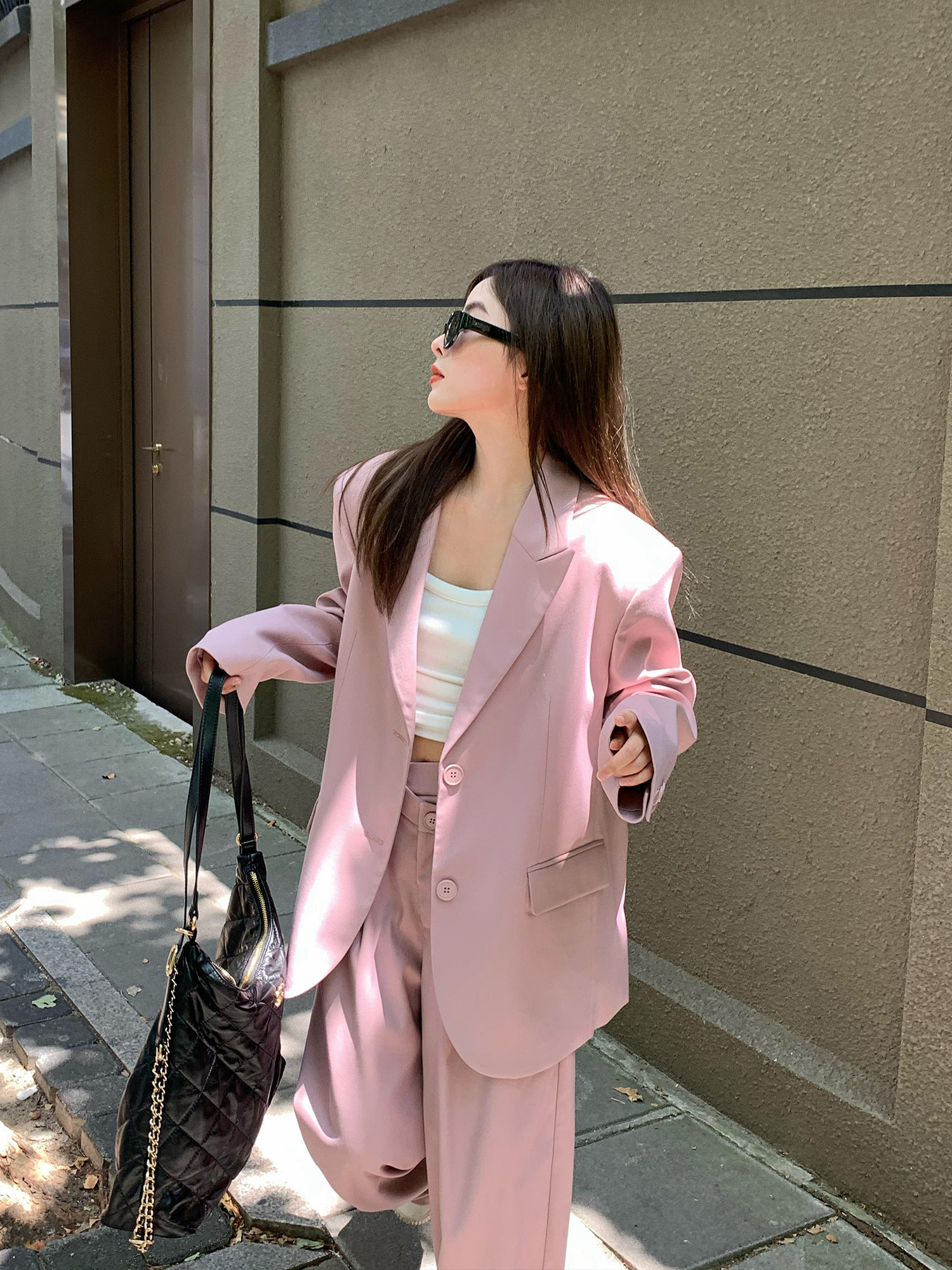 辰米范【现货5折】粉色宽松西装外套女秋季休闲显瘦垫肩长袖西服,女装/女士精品,西装,淘宝优惠券,粉丝福利购,淘宝优惠卷