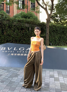 辰米范 步履生风 高质感阔腿裤女松弛老钱风压褶垂坠宽松休闲裤