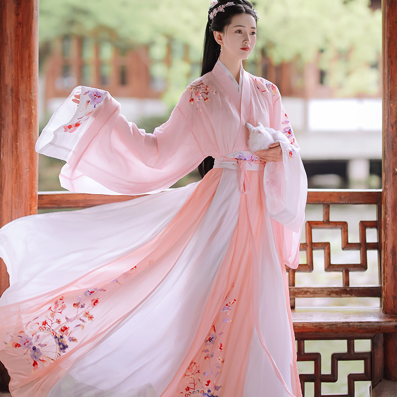 画扇【朝思慕】原创汉服女正品晋制交领齐腰襦裙一片式12破6米摆