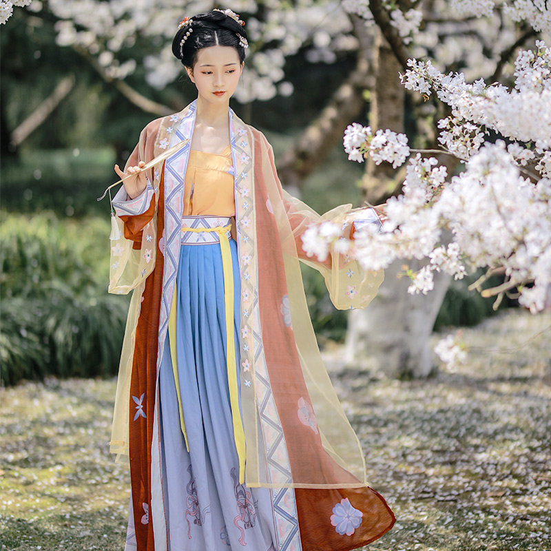 画扇【兰彩荷】原创正品宋制汉服女对襟双层褙子齐腰襦裙四件套夏