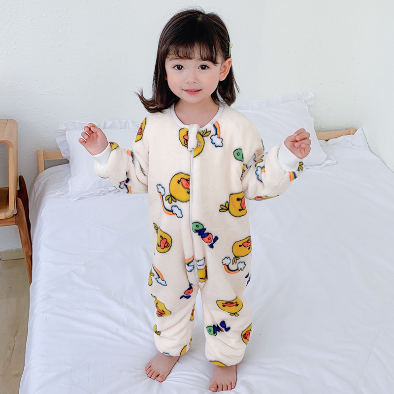 加厚儿童睡衣法兰绒小孩子睡衣男童男孩睡袋女孩爬服宝宝家居服