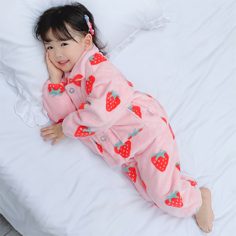 秋冬季睡衣女童加厚珊瑚绒家居服