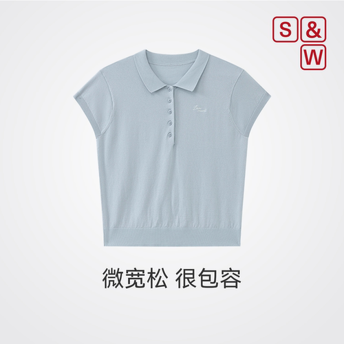 SW正肩短袖女夏短款天丝刺绣POLO衫休闲翻领纯色显瘦上衣2025新款