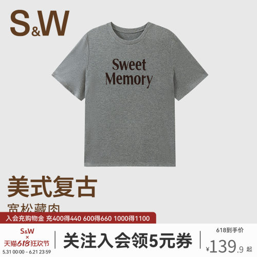 SW速惟美式印花短袖女T恤宽松版型显瘦遮肉2026新款