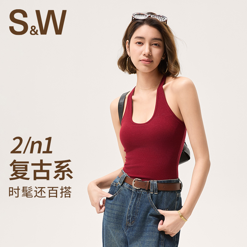 sw速惟带胸垫运动背心女挂脖防震健身内衣红色美背瑜伽普拉提上衣