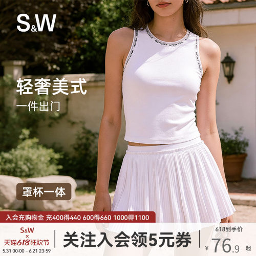 SW速惟运动背心女美式复古印花胸垫一体式内搭普拉提瑜伽背心外穿