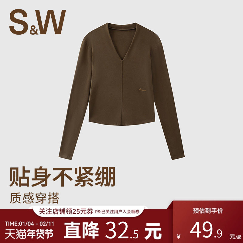 SW速惟运动长袖女V领T恤跑步健身服秋冬训练户外保暖上衣2025新款