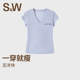 SW速惟正肩短袖 显瘦上衣2025新 女夏纯棉透气服饰时尚 印花T恤修身