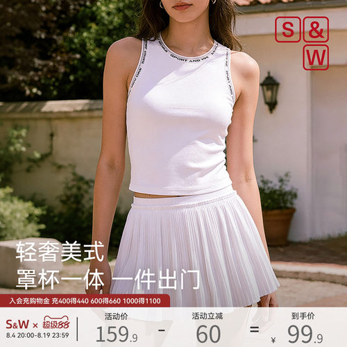 SW速惟运动背心女美式复古印花胸垫一体式内搭普拉提瑜伽背心外穿