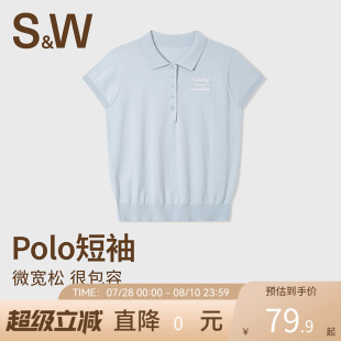 SW正肩短袖 女夏短款 天丝刺绣POLO衫 休闲翻领纯色显瘦上衣2025新款