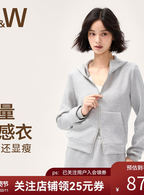 SW速惟运动外套女秋灰色短款连帽卫衣外套韩系慵懒风帽衫2025新款