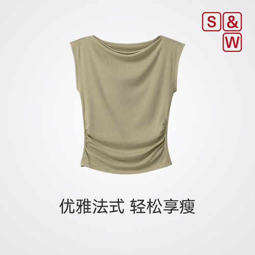 S&W法式一字领小飞袖显瘦上衣