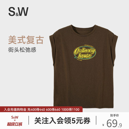 美式复古无袖女t恤休闲运动