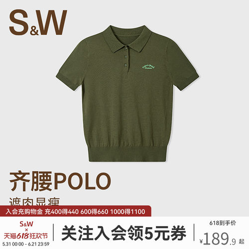 SW正肩短袖女夏短款POLO衫天丝透气休闲T恤修身显瘦刺绣翻领上衣