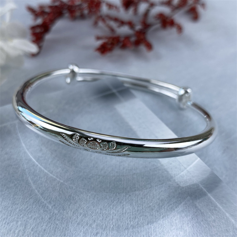999 GLOSSY ROUND BELLY SILVER BRACELET LOTUS COPPER COIN SIX-CHARACTER PROVERBS PISCES BLESSING WORD BRACELET GIRL VALENTINE GIFT