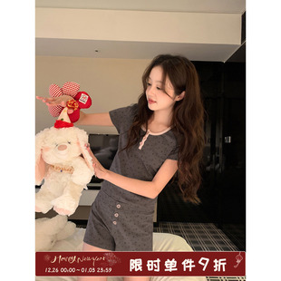 夏季 外穿休闲学生家居服套装 新款 短裤 字母卡通睡衣女短袖 馨帮帮