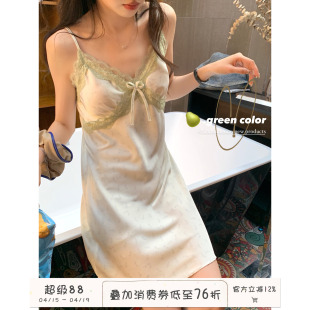 馨帮帮纯欲蕾丝边吊带睡裙女2024新款带胸垫可外穿碎花连衣裙睡衣