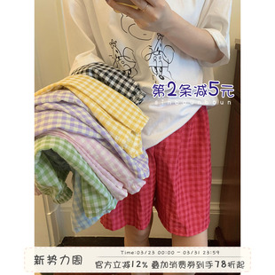 女轻薄透气家居短裤 外穿撞色格子睡裤 子 学生夏季 馨帮帮Homedress