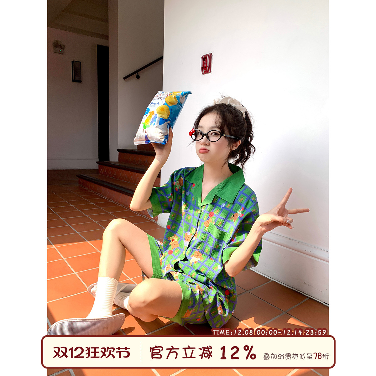 馨帮帮Homedress小熊格子家居服