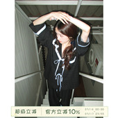 春季 女款 蝴蝶结宽松家居服 撞色拼接格纹睡衣套装 馨帮帮Homedress