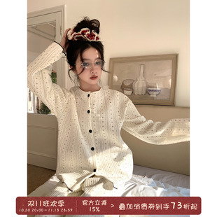 馨帮帮Homedress 秋冬夹棉甜美花边圆领碎花睡衣女宽松家居服套装