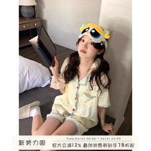 舒适亲肤家居服套装 馨帮帮Homedress 甜美撞色格子睡衣女2025新款