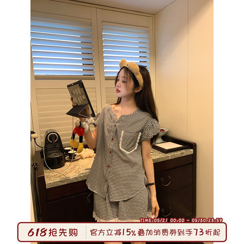 馨帮帮Homedress格子花边睡衣