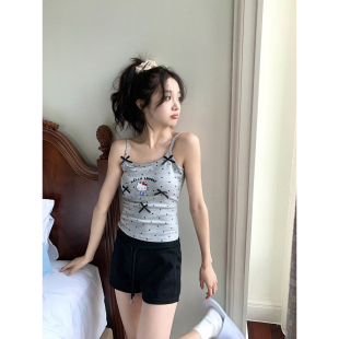 馨帮帮Homedress 甜美蝴蝶结猫咪睡衣女夏季 带胸垫吊带家居服套装