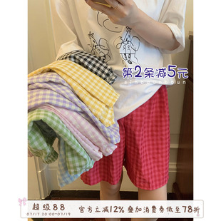 馨帮帮Homedress 学生夏季外穿撞色格子睡裤女轻薄透气家居短裤子