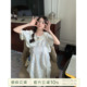 竖条纹肌理碎花睡裙女系带宽松蕾丝领亲肤睡衣 中长款 馨帮帮 夏季