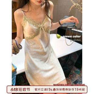 馨帮帮纯欲蕾丝边吊带睡裙女2024新款带胸垫可外穿碎花连衣裙睡衣