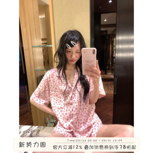 甜美豹纹冰丝睡衣套装 薄款 女夏季 短裤 家居服 短袖 馨帮帮Homedress