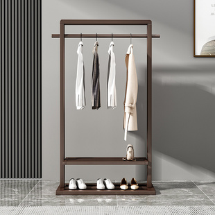 新中式衣帽架挂衣架实木家用落地卧室客厅榉木置物架衣服架带轮