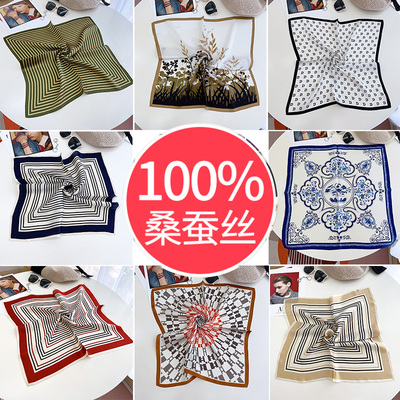 春秋法式女职业小方巾100%桑蚕丝