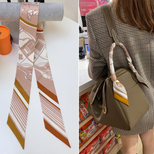 金棕色】飘带18姆米重磅真丝长条小丝巾绑包包手柄桑蚕丝缠包丝带