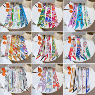 100%桑蚕丝小丝巾18姆米真丝H家新款 twill缠包带长领巾绑包包手柄