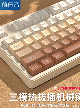 前行者机械键盘樱桃cherry轴有线无线蓝牙茶红轴三模女生办公静音
