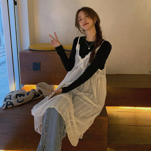 自制超出片的叠穿单品显瘦花朵蕾丝吊带裙网纱透视罩衫裙夏季