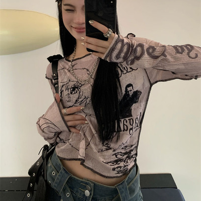 y2k甜辣妹长袖T恤女别致上衣