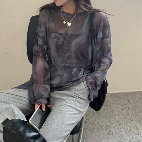每日一拽网纱上衣套装初秋扎染女