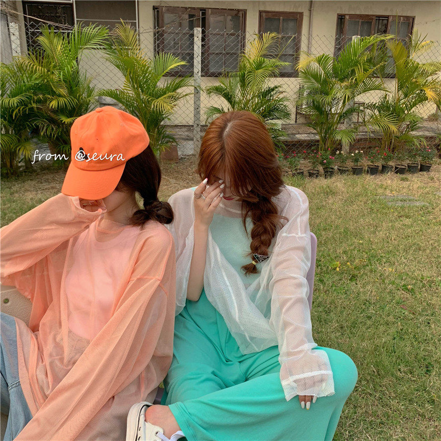 现货超火混搭叠穿半透网纱20z20新款夏季韩版宽松长袖中长款女潮