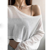 街舞hiphop爵士舞蹈短款 T恤 露脐jazz防晒长袖 上衣罩衫 女宽松薄款