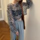 宽松防晒罩衫 网红薄款 斑马纹上衣 2020新款 韩版 长袖 T恤女ins潮夏季
